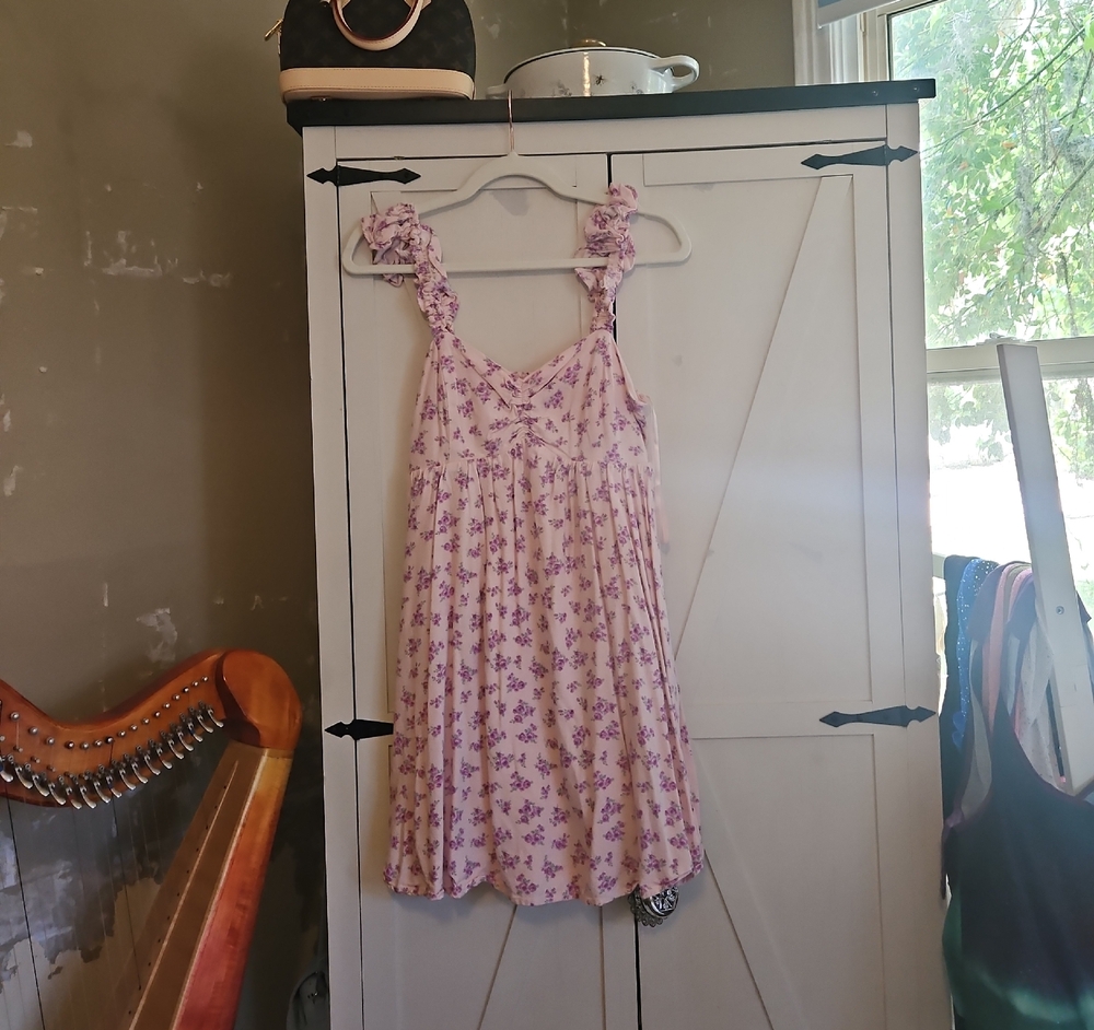 Altar'd State Lavender Floral Ruffle-Strap Sundress